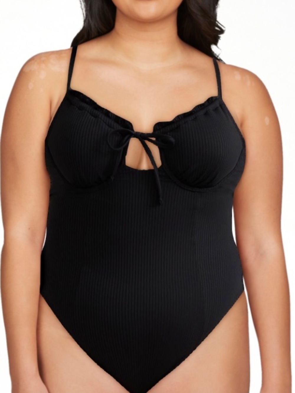 NWT Celebrity Pink Black Ribbed One-Piece Swimsuit with Underwire size L